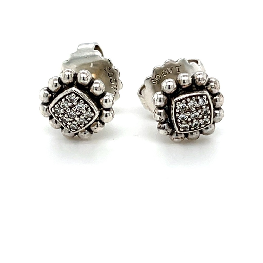 LAGOS Caviar Spark Diamond Stud Earring,sterling silver, 14k gold post.